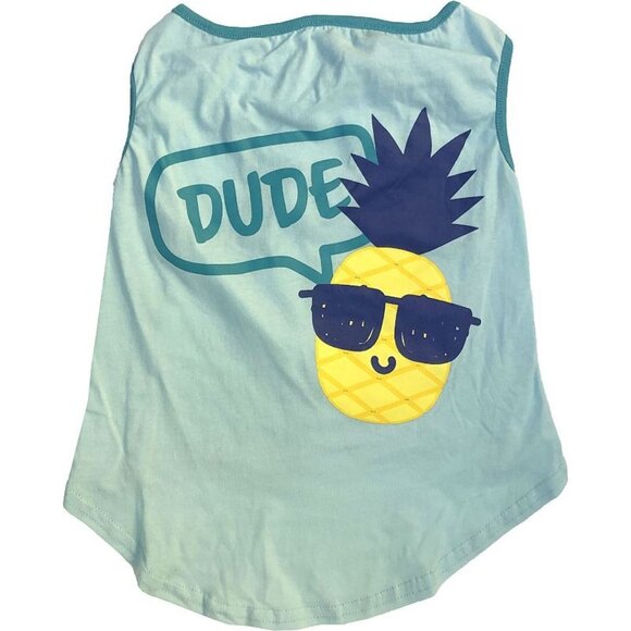 Pineapple "Dude" Graphic Light Blue Pet Tank - Picture 1 of 4